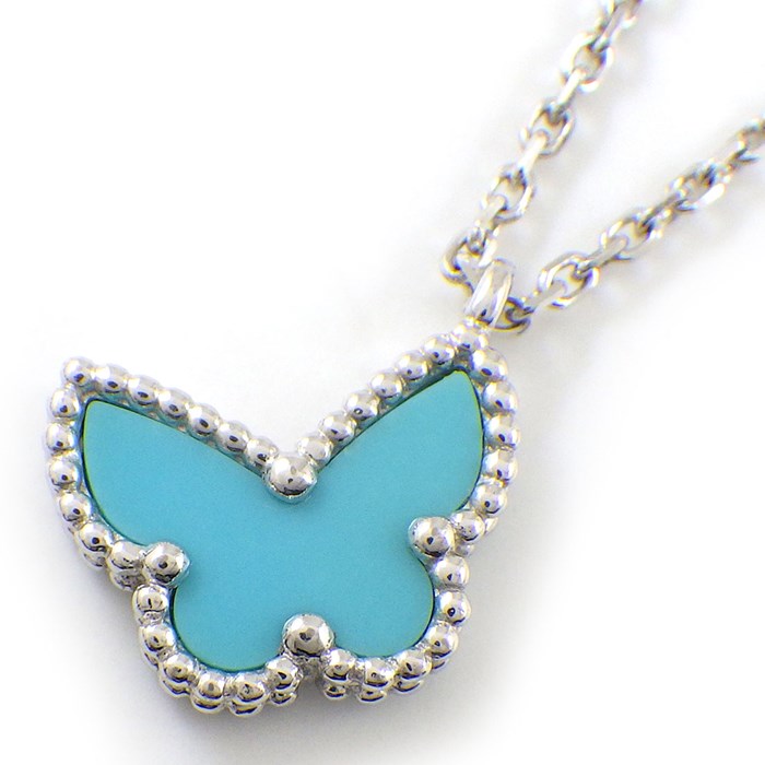 ヴァンクリーフ&アーペル Van Cleef & Arpels ネックレス スウィート アルハンブラ パピヨン ターコイズ トルコ石 K18WG 【中古】