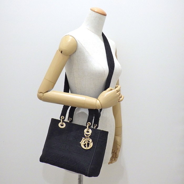ディオール Dior ハンドバッグ ショルダーバッグ レディ ディ ライト ミディアム M0565OREY_M989 ブラック カナージュ エンブロイダリー 【中古】