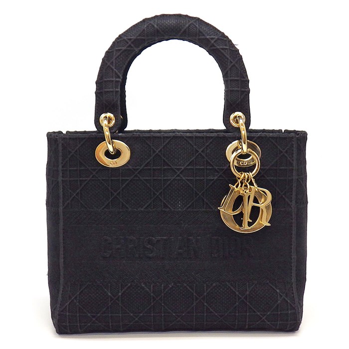 ディオール Dior ハンドバッグ ショルダーバッグ レディ ディ ライト ミディアム M0565OREY_M989 ブラック カナージュ エンブロイダリー 【中古】