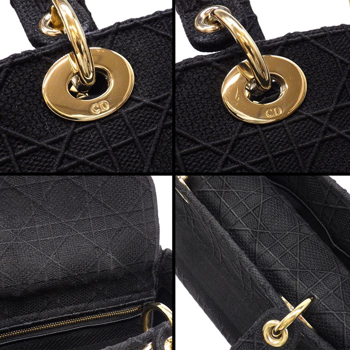 ディオール Dior ハンドバッグ ショルダーバッグ レディ ディ ライト ミディアム M0565OREY_M989 ブラック カナージュ エンブロイダリー 【中古】