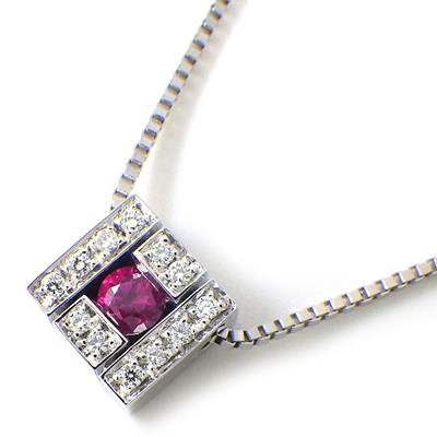 ダミアーニ DAMIANI ネックレス ベルエポック スクエア ベネチアンチェーン 1ポイント ルビー ダイヤモンド K18WG 【中古】