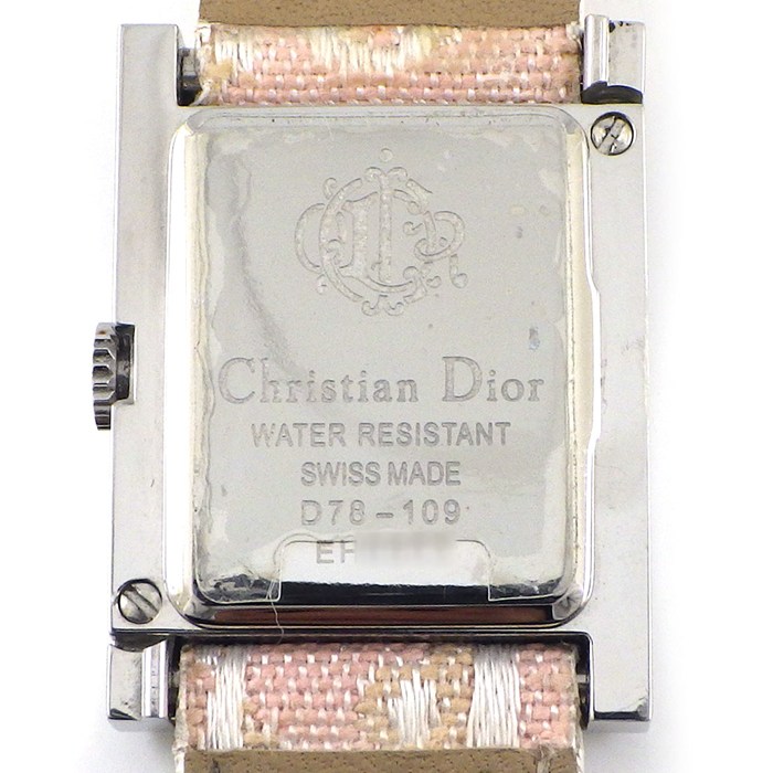 クリスチャンディオール Christian Dior 腕時計 マリス D78-109 スクエア ホワイトシェル文字盤 パールチェーン Dロゴ ピンク レザーベルト SS クオーツアナログ 【箱・保付き】 【中古】