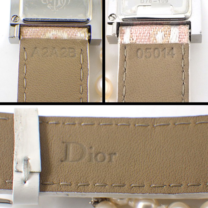 クリスチャンディオール Christian Dior 腕時計 マリス D78-109 スクエア ホワイトシェル文字盤 パールチェーン Dロゴ ピンク レザーベルト SS クオーツアナログ 【箱・保付き】 【中古】
