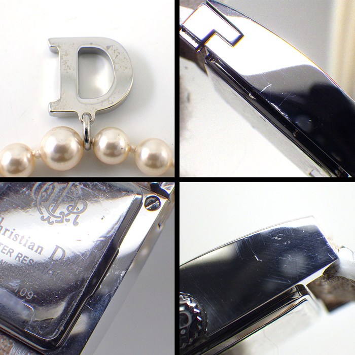 クリスチャンディオール Christian Dior 腕時計 マリス D78-109 スクエア ホワイトシェル文字盤 パールチェーン Dロゴ ピンク レザーベルト SS クオーツアナログ 【箱・保付き】 【中古】