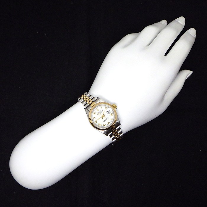 ロレックス Rolex 腕時計 デイトジャスト 69173 W番 1994年-1995年 ローマンインデックス ホワイト文字盤 フルーテッドベゼル ジュビリーブレス K18YG SS 自動巻き 【箱・保付き】 【中古】