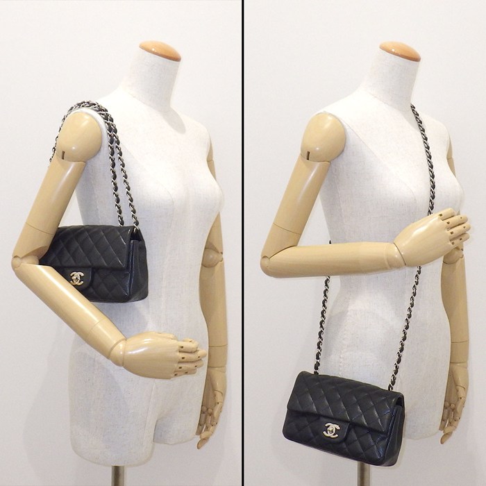 シャネル CHANEL ショルダーバッグ マトラッセ20 ミニ クラシック ハンドバッグ A69900 2018年 ブラック キャビアスキン 【中古】