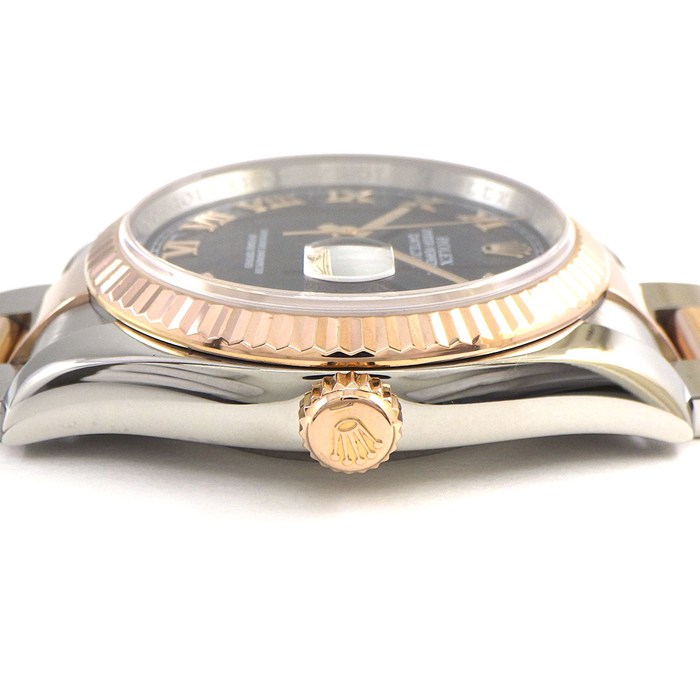 ロレックス Rolex 腕時計 デイトジャスト 116231 V番 2009年製 ルーレット刻印 ブラック文字盤 ローマンインデックス エバーローズゴールド SS 自動巻き 【中古】