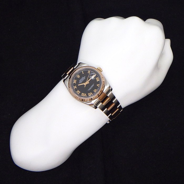 ロレックス Rolex 腕時計 デイトジャスト 116231 V番 2009年製 ルーレット刻印 ブラック文字盤 ローマンインデックス エバーローズゴールド SS 自動巻き 【中古】