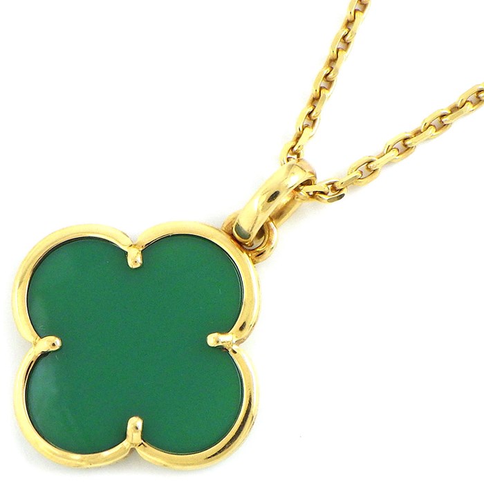 ヴァンクリーフ&アーペル Van Cleef & Arpels ネックレス マジック アルハンブラ 廃盤品 レア ヴィンテージ コレクターズアイテム グリーン アゲート メノウ K18YG 【中古】