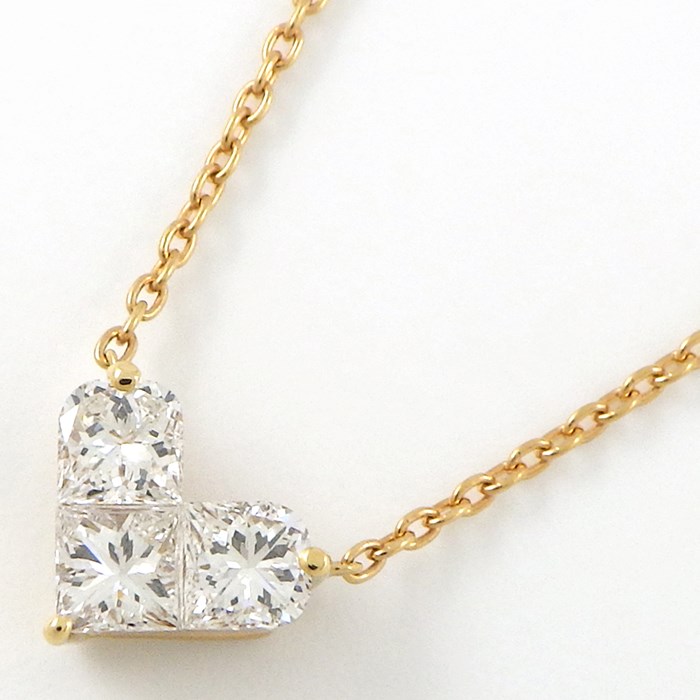 スタージュエリー STAR JEWELRY ネックレス ミステリアス ハート 3ポイント プリンセスカット ダイヤモンド 0.50ct K18PG 【中古】
