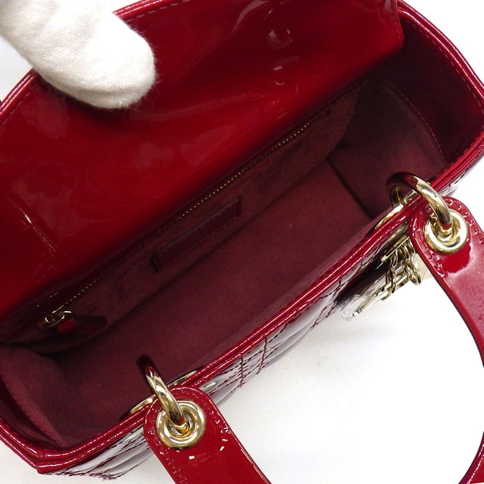 ディオール Dior ハンドバッグ ショルダーバッグ レディディオール スモール M0531OWCB_M323 レッド カナージュ パテントカーフスキン 【中古】