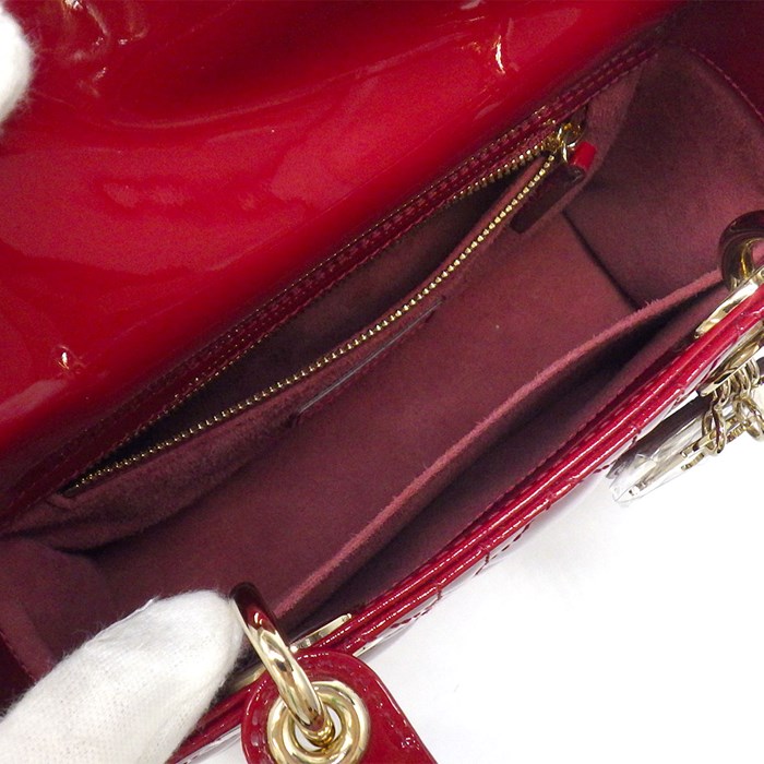 ディオール Dior ハンドバッグ ショルダーバッグ レディディオール スモール M0531OWCB_M323 レッド カナージュ パテントカーフスキン 【中古】