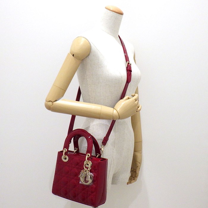 ディオール Dior ハンドバッグ ショルダーバッグ レディディオール スモール M0531OWCB_M323 レッド カナージュ パテントカーフスキン 【中古】