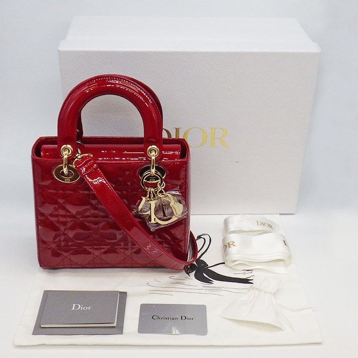 ディオール Dior ハンドバッグ ショルダーバッグ レディディオール スモール M0531OWCB_M323 レッド カナージュ パテントカーフスキン 【中古】
