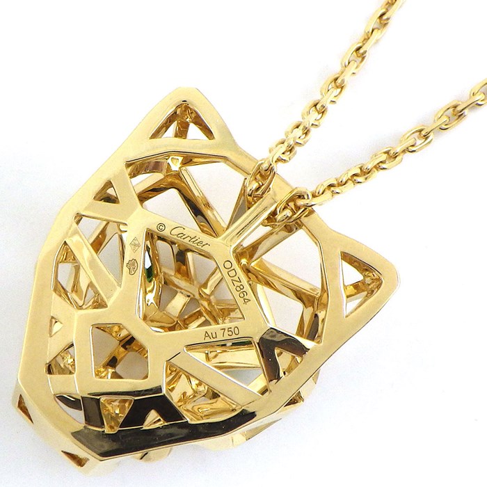 カルティエ Cartier ネックレス パンテール ドゥ カルティエ N7424210 パンサー フェイス モチーフ 1ポイント オニキス 2ポイント ツァボライト グリーン ガーネット K18YG 【箱・保付き】 【中古】