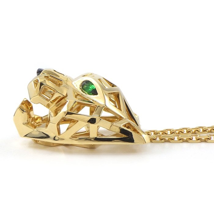 カルティエ Cartier ネックレス パンテール ドゥ カルティエ N7424210 パンサー フェイス モチーフ 1ポイント オニキス 2ポイント ツァボライト グリーン ガーネット K18YG 【箱・保付き】 【中古】