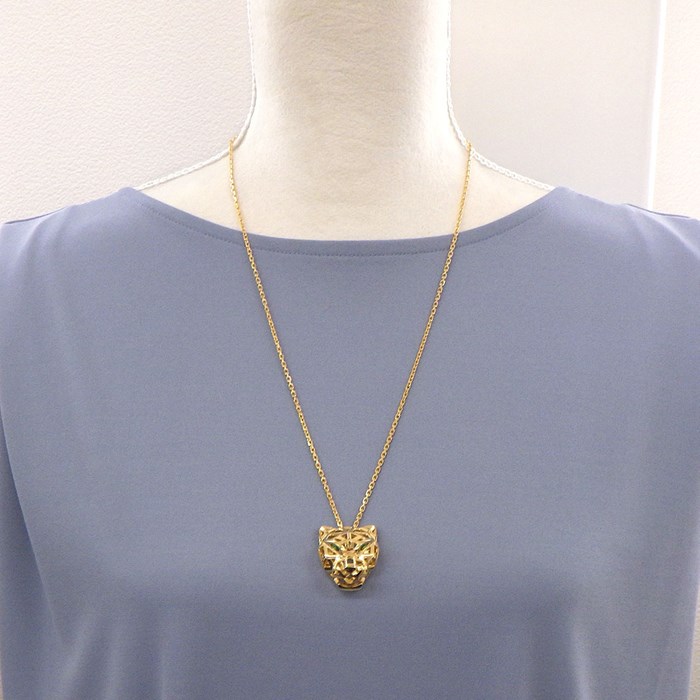 カルティエ Cartier ネックレス パンテール ドゥ カルティエ N7424210 パンサー フェイス モチーフ 1ポイント オニキス 2ポイント ツァボライト グリーン ガーネット K18YG 【箱・保付き】 【中古】