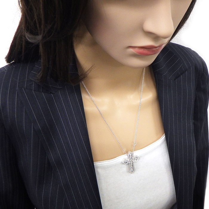 ダミアーニ DAMIANI ネックレス ベル エポック 22089534 クラウン ダブルクロス パヴェ ダイヤモンド 1.38ct K18WG 【箱・保付き】 【中古】