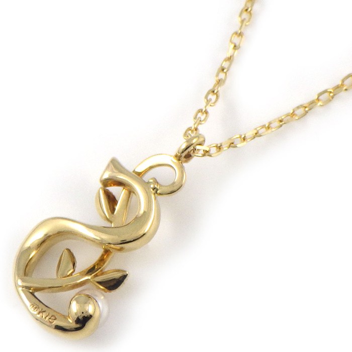 ミキモト MIKIMOTO ネックレス イニシャル S リーフ パール 3mm珠 K18YG 【中古】