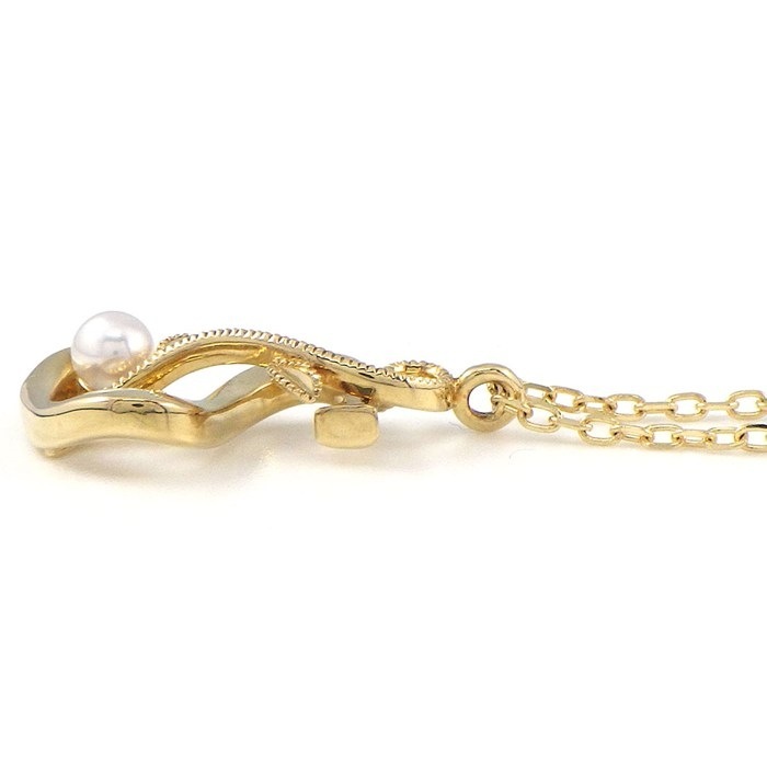 ミキモト MIKIMOTO ネックレス イニシャル S リーフ パール 3mm珠 K18YG 【中古】
