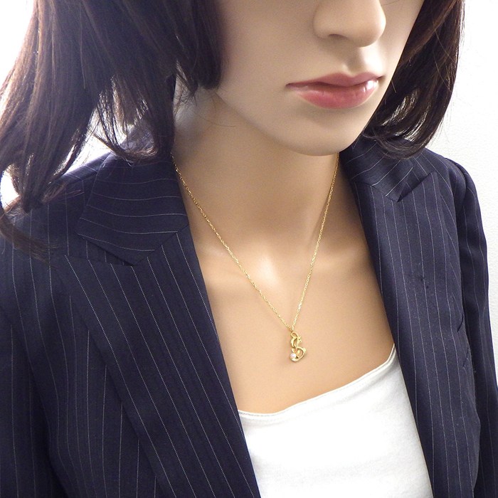 ミキモト MIKIMOTO ネックレス イニシャル S リーフ パール 3mm珠 K18YG 【中古】
