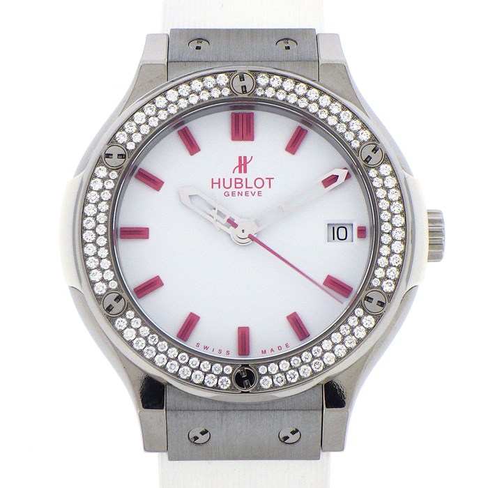 【ウブロ Hublot】腕時計 クラシックフュージョン 561..ZE.2190.LR.1104.MSK11 世界30本限定 ダイヤベゼル ピンクインデックス 白 ホワイト文字盤 カレンダー ジルコニア チタン ラバー クオーツアナログ