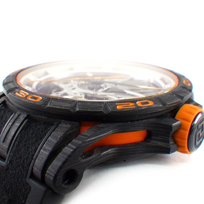 ロジェ・デュブイ ROGER DUBUIS 腕時計 エクスカリバー スパイダー ランボルギーニ アヴァンタドールS RDDBEX0708 世界限定8本 アランチョ アルゴス スケルトン文字盤 カーボン ラバー チタン 手巻き 【OH済み】　【中古】