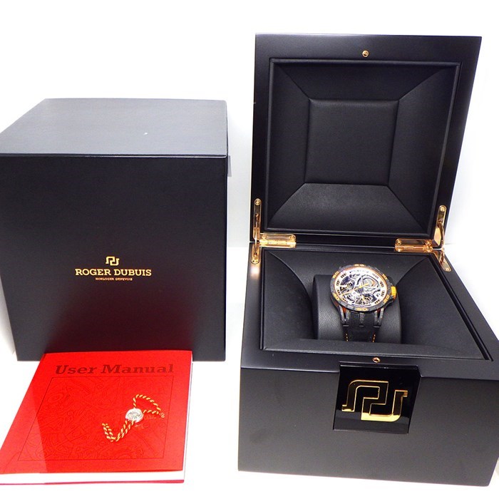 ロジェ・デュブイ ROGER DUBUIS 腕時計 エクスカリバー スパイダー ランボルギーニ アヴァンタドールS RDDBEX0708 世界限定8本 アランチョ アルゴス スケルトン文字盤 カーボン ラバー チタン 手巻き 【OH済み】　【中古】