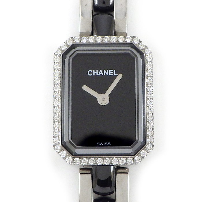 シャネル CHANEL 腕時計 プルミエール H2163 オクタゴナル ブラック文字盤 ダイヤモンドベゼル SS ブラック セラミック クオーツアナログ 【箱・保付き】 【中古】