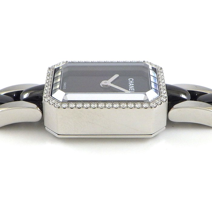シャネル CHANEL 腕時計 プルミエール H2163 オクタゴナル ブラック文字盤 ダイヤモンドベゼル SS ブラック セラミック クオーツアナログ 【箱・保付き】 【中古】