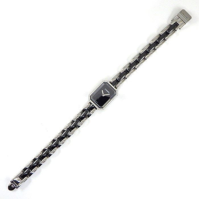 シャネル CHANEL 腕時計 プルミエール H2163 オクタゴナル ブラック文字盤 ダイヤモンドベゼル SS ブラック セラミック クオーツアナログ 【箱・保付き】 【中古】
