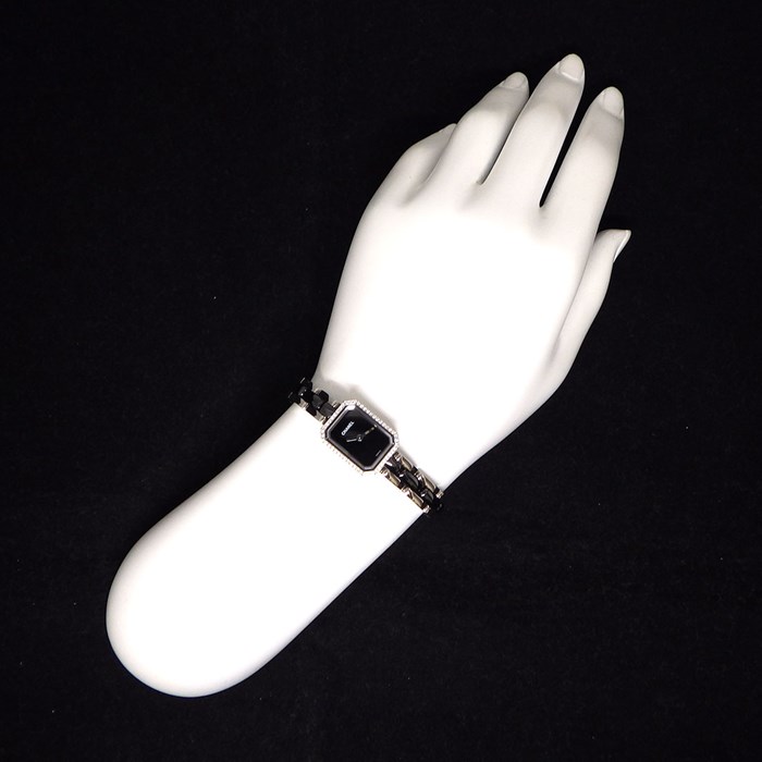 シャネル CHANEL 腕時計 プルミエール H2163 オクタゴナル ブラック文字盤 ダイヤモンドベゼル SS ブラック セラミック クオーツアナログ 【箱・保付き】 【中古】