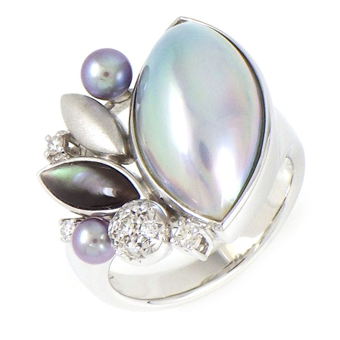 マベパール リーフ型ブローチ 天然石 SV タサキ マベパール