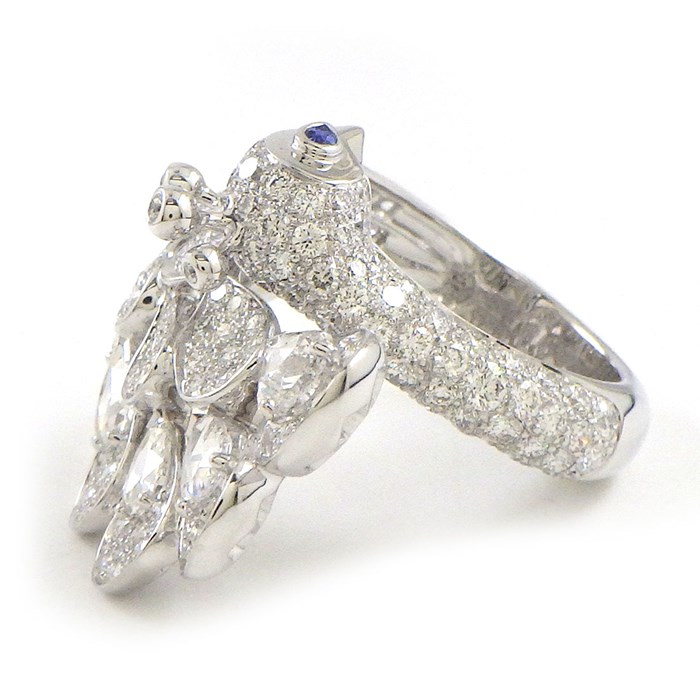 ブシュロン BOUCHERON リング アニマルコレクション 孔雀 ピーコック 鳥 2ポイント ペアシェイプ サファイア パヴェ ダイヤモンド K18WG 11.5号 / #51 【中古】