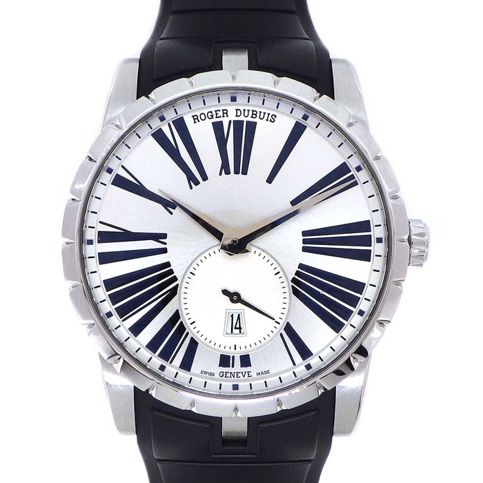 【ロジェ・デュブイ ROGER DUBUIS】腕時計 エクスカリバー 42 DBEX0536 シルバーサンレイ文字盤 カレンダー スモールセコンド 裏スケ SS ラバー 自動巻き 【箱・保付き】