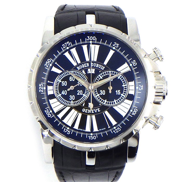 【ロジェ・デュブイ ROGER DUBUIS】腕時計 エクスカリバー EX45 78 9 9.71R 世界280本 日本限定 モデル クロノグラフ スモールセコンド 裏スケ ブラック 文字盤 黒 クロコダイル レザーベルト 革 SS 自動巻き 【箱・保付き】 