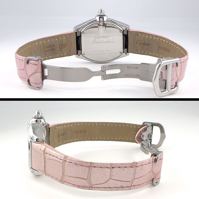 カルティエ Cartier 腕時計 ロードスター SM W6206006 2008年 クリスマス限定モデル ホワイトシェル文字盤 ピンク ローマンインデックス アリゲーターレザーベルト SS クオーツアナログ 【中古】