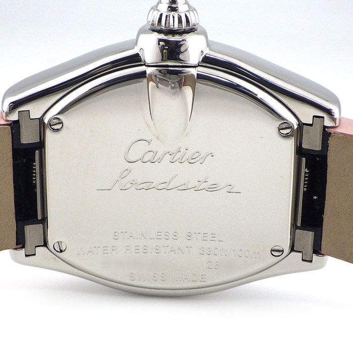 カルティエ Cartier 腕時計 ロードスター SM W6206006 2008年 クリスマス限定モデル ホワイトシェル文字盤 ピンク ローマンインデックス アリゲーターレザーベルト SS クオーツアナログ 【中古】