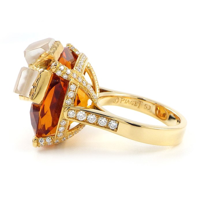 ピアジェ PIAGET リング ライムライト カクテル G34LP300 ウィスキー・オンザロック 1ポイント クッションカット シトリン 27ct 2ポイント クォーツ 計1.9ct 10ポイント ダイヤモンド 計0.74ct K18YG 13号 / #53【中古】