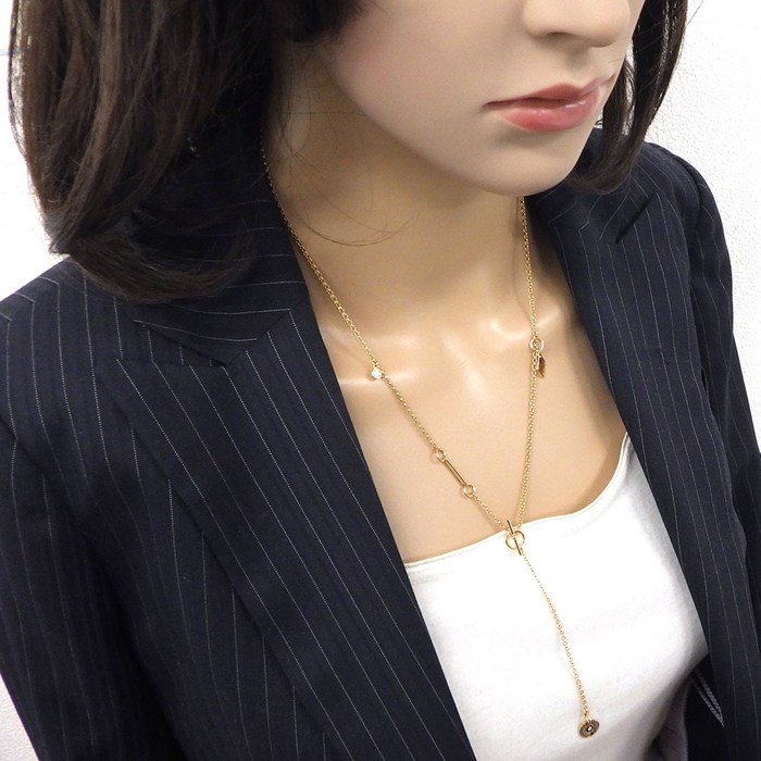 エルメス HERMES ネックレス ガンバード H ロゴ Yシェイプ ダイヤモンド 0.11ct K18PG 【中古】