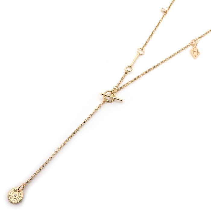 エルメス HERMES ネックレス ガンバード H ロゴ Yシェイプ ダイヤモンド 0.11ct K18PG 【中古】