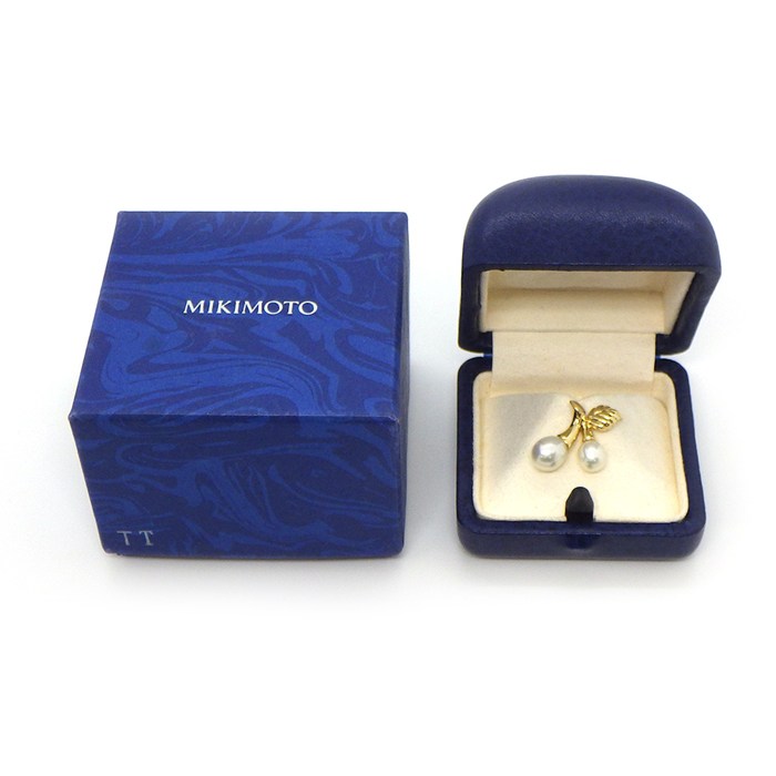 ミキモト MIKIMOTO ピンブローチ チェリー リーフ モチーフ パール 5.6/7.4mm珠 K18YG 【中古】