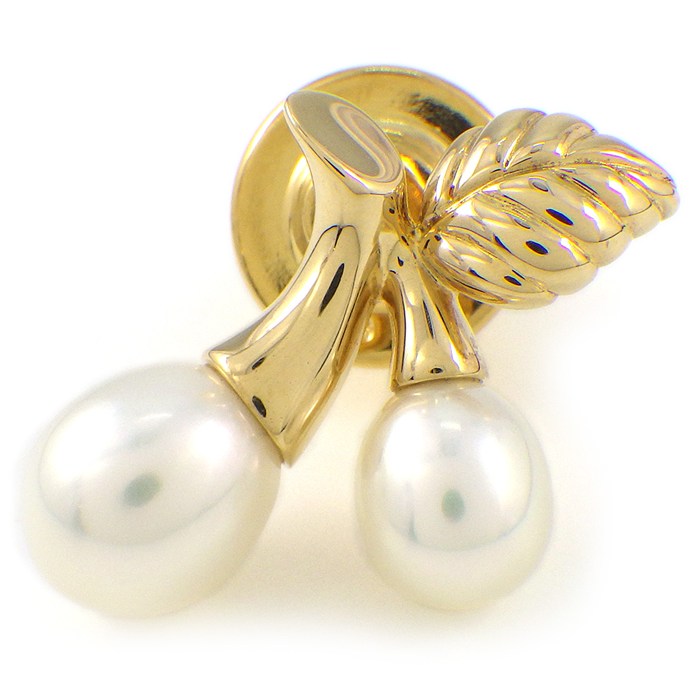 ミキモト MIKIMOTO ピンブローチ チェリー リーフ モチーフ パール 5.6/7.4mm珠 K18YG 【中古】