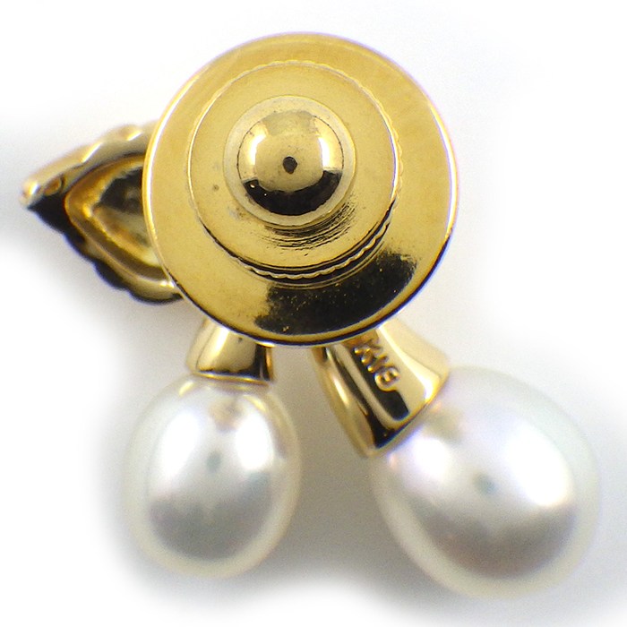 ミキモト MIKIMOTO ピンブローチ チェリー リーフ モチーフ パール 5.6/7.4mm珠 K18YG 【中古】