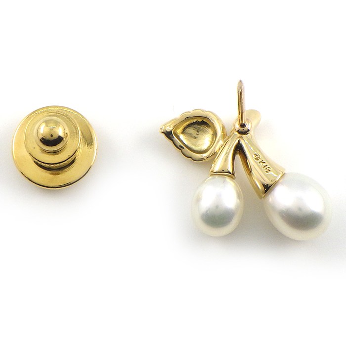 ミキモト MIKIMOTO ピンブローチ チェリー リーフ モチーフ パール 5.6/7.4mm珠 K18YG 【中古】