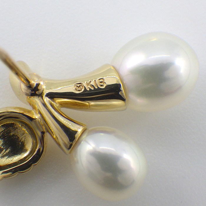 ミキモト MIKIMOTO ピンブローチ チェリー リーフ モチーフ パール 5.6/7.4mm珠 K18YG 【中古】