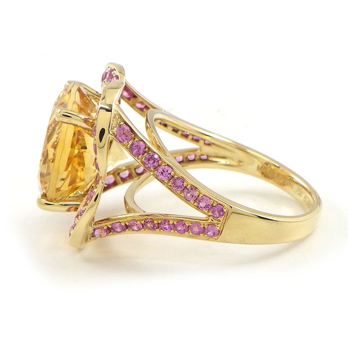 モーブッサン MAUBOUSSIN リング フルール ダムール フラワーモチーフ シトリン ピンクサファイア K18YG 14.5号 【中古】