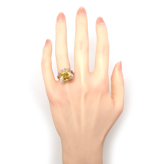 モーブッサン MAUBOUSSIN リング フルール ダムール フラワーモチーフ シトリン ピンクサファイア K18YG 14.5号 【中古】