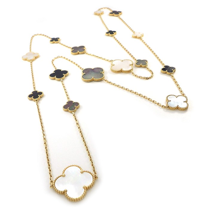 ヴァンクリーフ＆アーペル Van Cleef & Arpels ロングネックレス マジックアルハンブラ 16モチーフ VCARD79400 オニキス ホワイト/グレー シェル 【箱・保付き】 【中古】