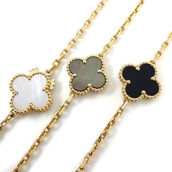 ヴァンクリーフ＆アーペル Van Cleef & Arpels ロングネックレス マジックアルハンブラ 16モチーフ VCARD79400 オニキス ホワイト/グレー シェル 【箱・保付き】 【中古】